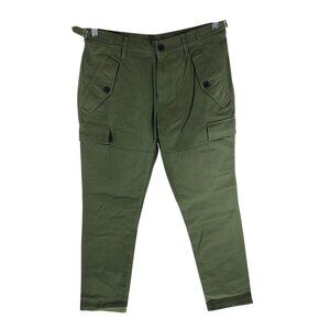 Mens Green Cargo Pants Buttoned Pockets & Belt Loops Slim Fit 32
